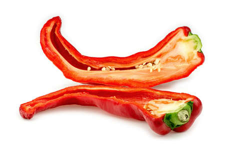 Red chili pepper cut in halfの写真素材