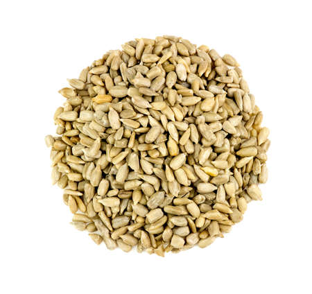 Aerial of sunflower seeds isolated on whiteの写真素材