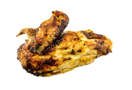 Gourmet roasted chicken breast isolated on whiteの写真素材