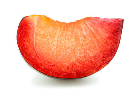 Extreme macro closeup of slice of juicy delicious ripe plumの写真素材