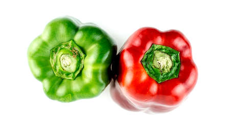 Ripe, colorful peppers, red and green, isolatedの写真素材