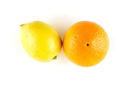 Orange and lemon aerial isolated studio shot on white