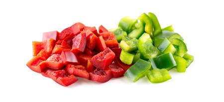 Closeup of chopped up capsicum veggies on whiteの写真素材