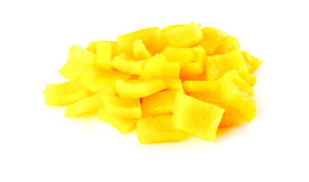 Macro of diced yellow pepper on whiteの写真素材