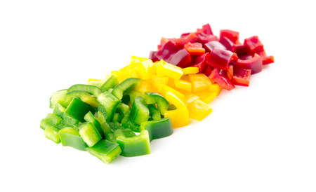 Beautiful colors of chopped capsicum bell peppersの写真素材