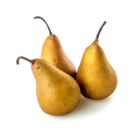 Pears with long stems on whiteの写真素材