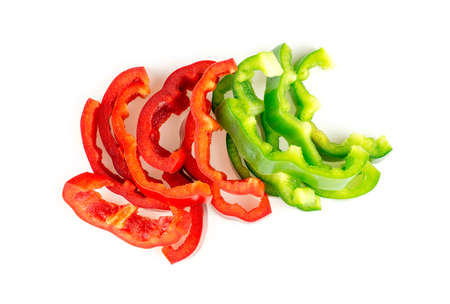 Nutritious red and green capsicum peppers studio isolatedの写真素材