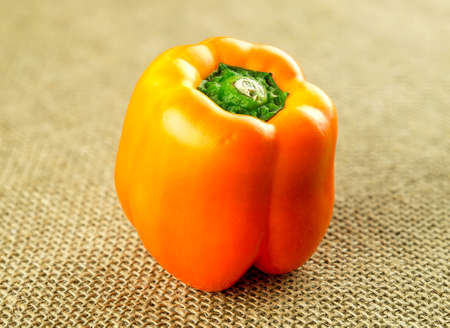 Tasty organic orange bell pepper on hessianの写真素材