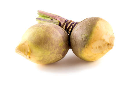 Bulbous swede turnip root plants on whiteの写真素材