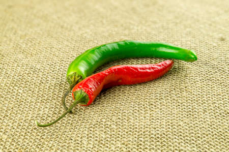 Red and green varieties of chilliesの写真素材