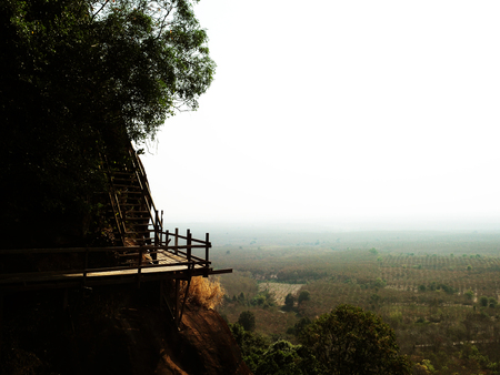 Wood bridge on mountain Thailandの写真素材