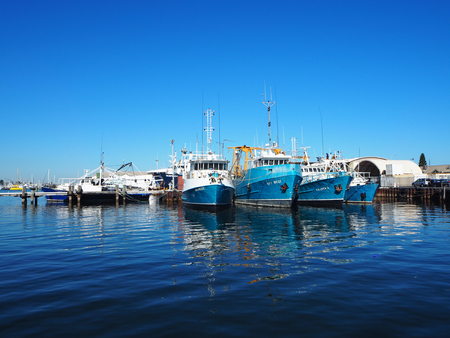 Fishing boats in harbour, FREMANTLE, AUSTRALIA 2015の写真素材