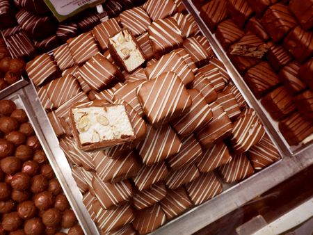 Mix of chocolate bar pieces made of dark chocolate
