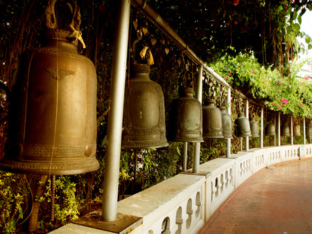 Bronze bells on the way to Golden mount, Bangkok, Thailandの写真素材