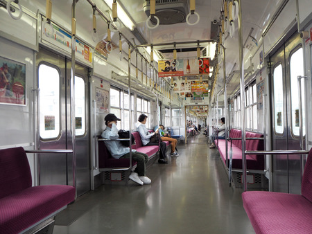 Insidea a train in Fukuoka, Japanのeditorial素材