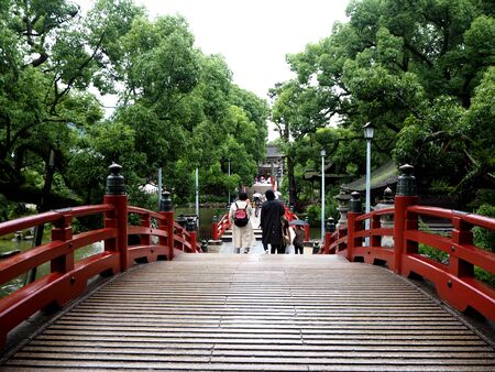 Way over Japanese bridge in Kyushu, Dazaifu Tenmanguのeditorial素材