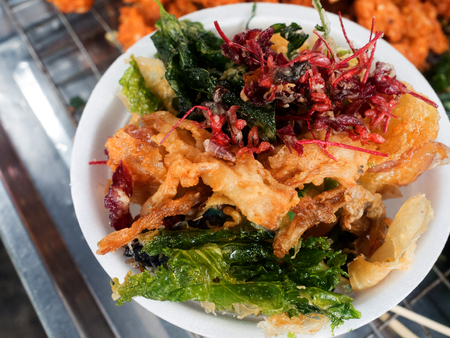 Vegetable fritters for sale in a marketの写真素材