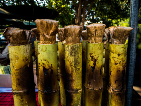 Glutinous rice baked in a bamboo cylinderの写真素材