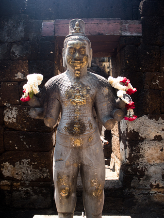Sandstone statue of god Khmer Art at Prasat Muang Singh in Kanjanaburi , Thailand.のeditorial素材