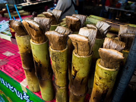 Glutinous rice baked in a bamboo cylinderの写真素材