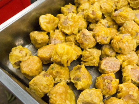 Kanom Jeeb, Dim sim with crap with fried garlic.の写真素材