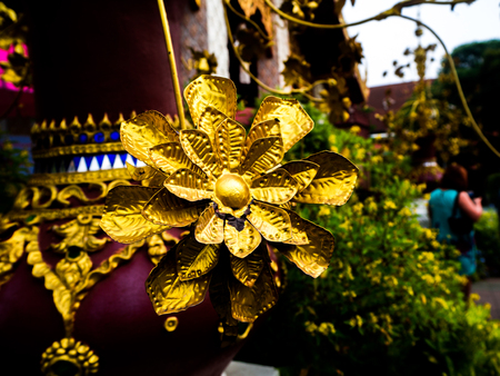 Golden flower Wat Phra That Lampang Luang, Lampang, thailandの写真素材