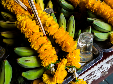 Flower offerings for Buddha, Thailandの写真素材