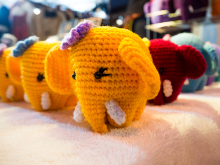 elephant doll made from knitting woolの写真素材