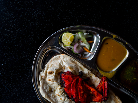 Roti Prata with chicken. A popular Indian-influenced food in Malaysia.の写真素材