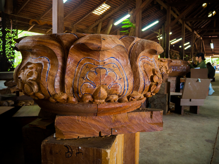 wood carving Thai sculpture, handmade.の写真素材