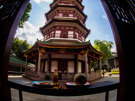 liu-rong-si, Pagoda, Temple of the Six Banyan Trees, Guangzhou China in Aug 2017.のeditorial素材