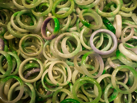 jade bracelets sale in the market.の写真素材