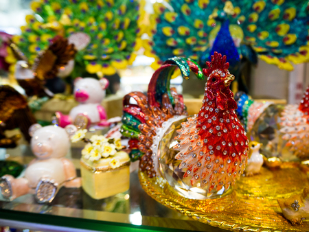 Crystal stuffed chicken in a shop.の写真素材