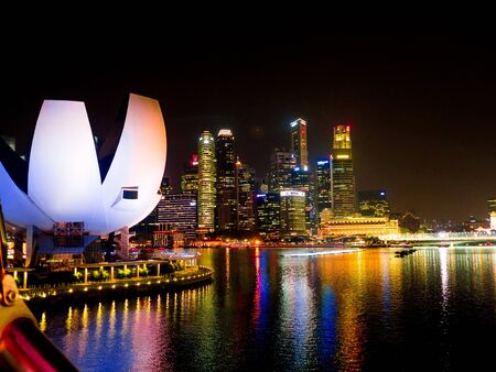 Night Time at ArtScience Museum, Marina Bay Sands, Singapore-12 SEP. 2017.のeditorial素材