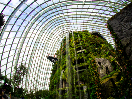 Waterfall in Cloud Forest Dome at Gardens by the bay, Singapore-12 SEP. 2017のeditorial素材