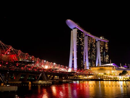 Singapore skyline at night in Singapore.のeditorial素材