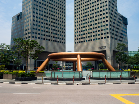 landmark fountain of wealth at daytime in Singapore.のeditorial素材