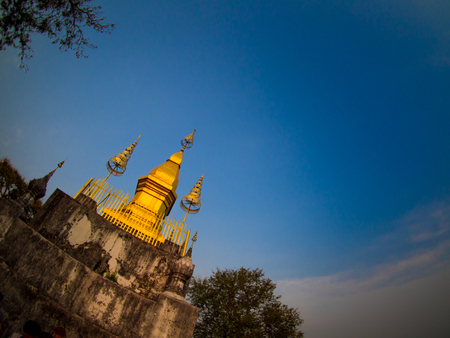 Phusi pagoda on the top of Phusi hill, Luangprabang, Laos.の写真素材