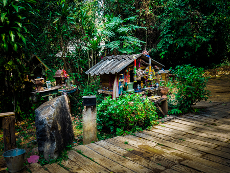 7 colors fountain snd sticky waterfalls close to Chiang Mai in north Thailand.の写真素材