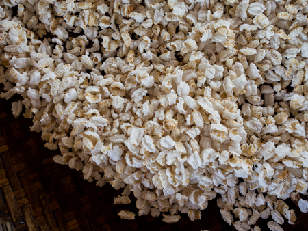 Smash sticky rice for cook Wheels shape snack (Kanom Gong), Thai dessert.の写真素材