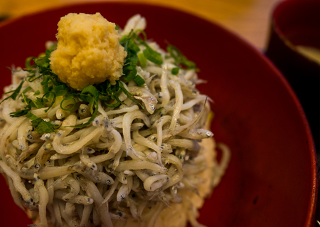 shirasu don(rice topped with Japanese small fish), Kamakuraâs famous food, Japanese food.の写真素材