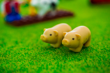 Cute little Pig : small figurines of animals, stone figure statue, object macro , toy animals.の写真素材