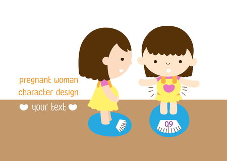pregnant woman character vector design, Happy mother, doing exercises, sitting and standing. Young pregnant female vector characters. Mother pregnant, healthy fitness for female pregnancyのイラスト素材