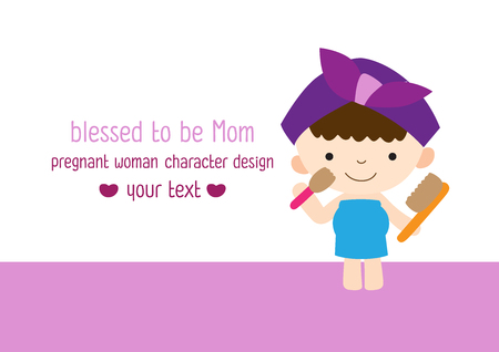 pregnant woman character vector design, Happy mother, doing exercises, sitting and standing. Young pregnant female vector characters. Mother pregnant, healthy fitness for female pregnancyのイラスト素材