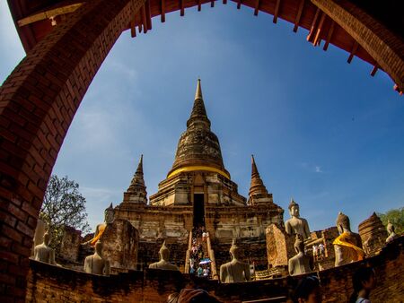 Ruin Pagoda of Wat Yai Chaimongkol in Ayutthaya ,Thailand. Feb 2019の写真素材
