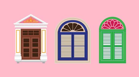 A classic doors set. Chinese home styles, vector illustration, Sino-Portuguese styleのイラスト素材