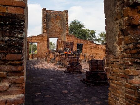 Buddha head in Wat Worachet, old temple in Ayutthaya, Thailand.の写真素材
