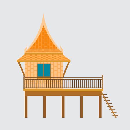 Thai Traditional House,Thai Wooden House Beautiful architecture, Vector illustration.のイラスト素材