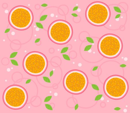Cartoon Pretty Passion Fruits Pattern on Pink Background, Vector Illustrationのイラスト素材