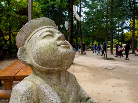 Nami Island, South Korea - Sep 20, 2019. A cute small doll sculptures of Namiseom Islandのeditorial素材